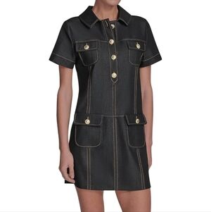 BCBG Short Sleeve Button Front Collared Denim Sheath Mini Dress. Size 2. NWT